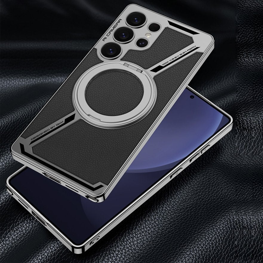 Suitable for Galaxy S25Ultra/S24Ultra/S23Ultra electroplated leather built-in magnetic ring full-cover protective case(Only Case)