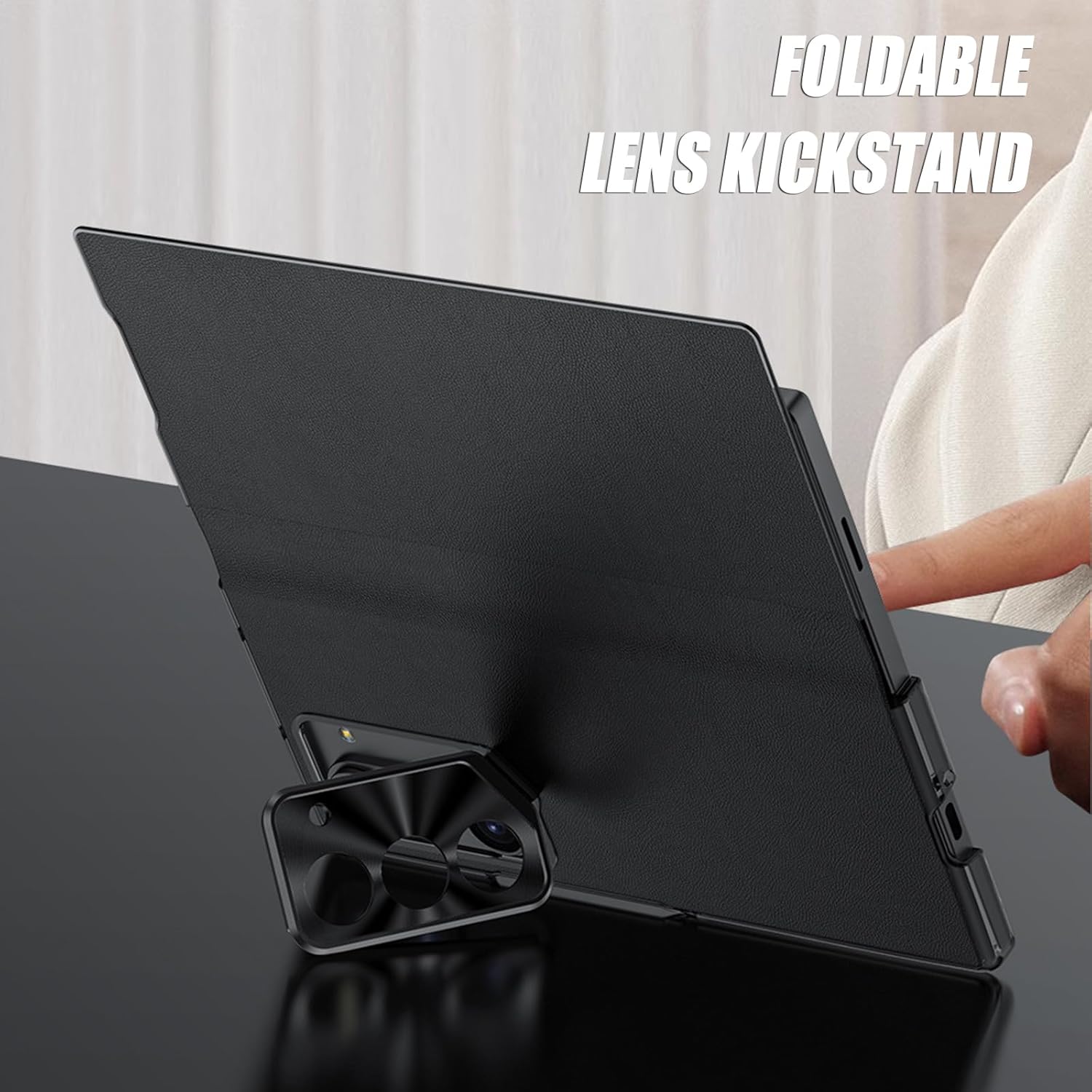 Real Leather Case For Samsung Galaxy Z Fold 6, Invisible Lens Holder, Slim Case Metal Camera Full Protection Folio Cover