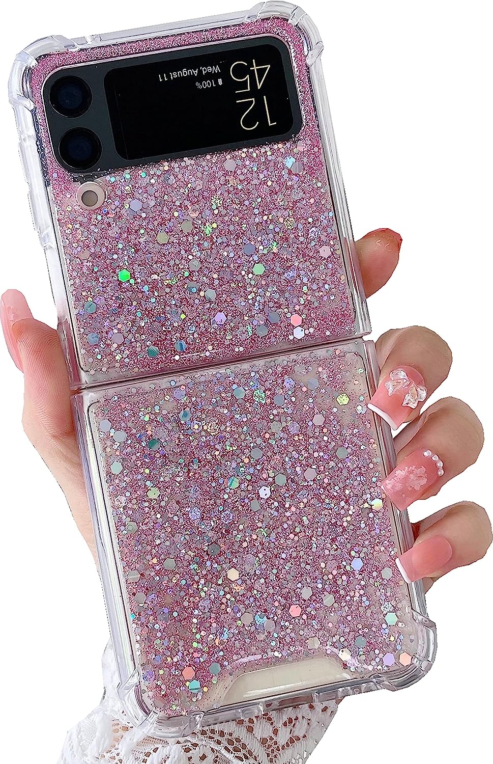 For Galaxy Z Flip 3 / Galaxy Z Flip 4 / Galaxy Z Flip 5 / Galaxy Z Flip 6 Clear Case, Soft Clear Flexible Rubber Glitter Sparkle Case Corners Shockproof Protective Cover