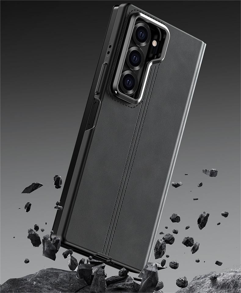 Lamb leather phone case for Samsung Galaxy Z Fold 6, built-in magnetic suction, lens holder