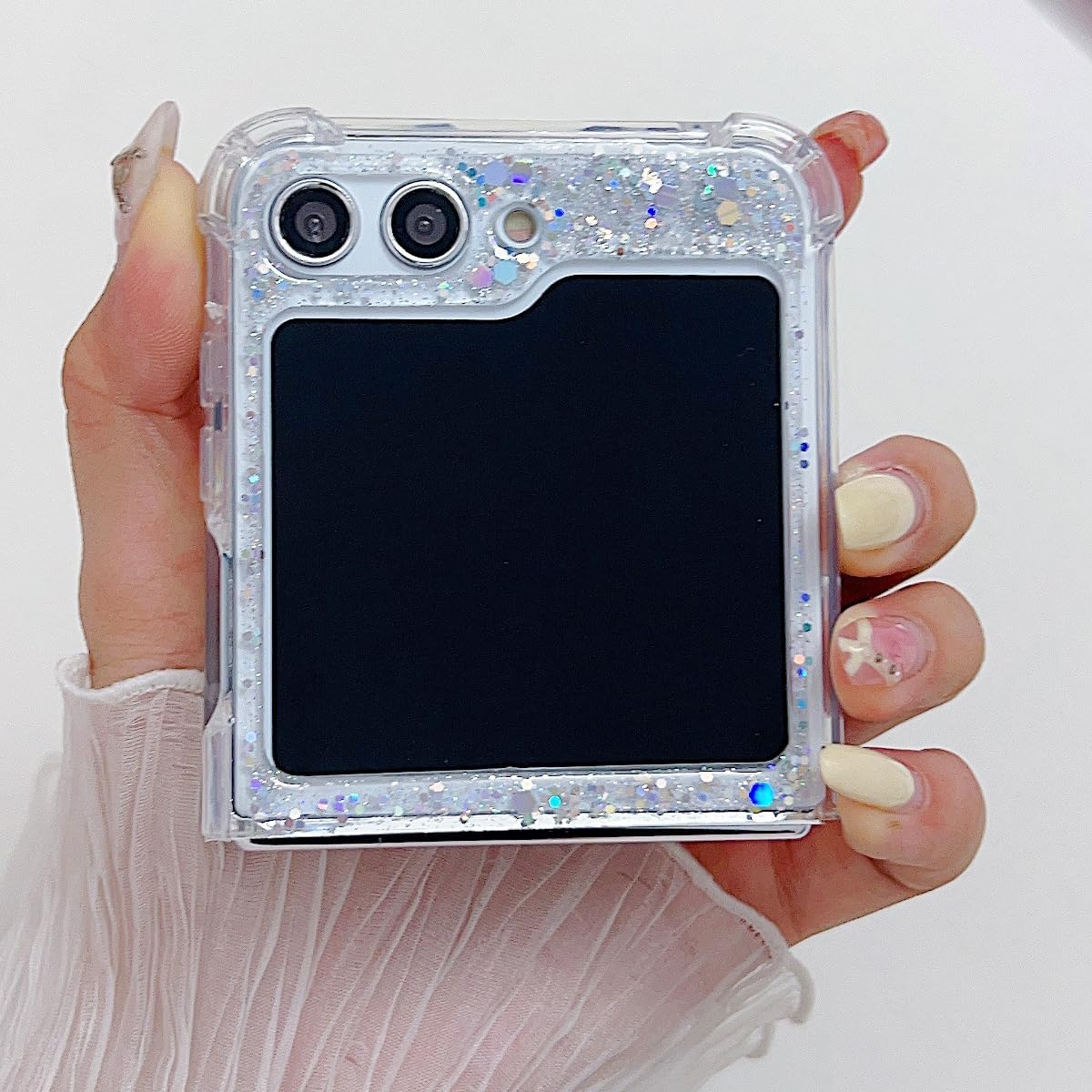 Epoxy glitter beads mobile phone case, suitable for Galaxy Z Flip 3/Galaxy Z Flip 4/Galaxy Z Flip 5/Galaxy Z Flip 6