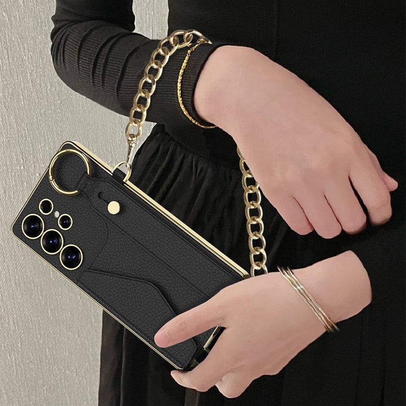 Suitable For Samsung Galaxy S25 S24 S23 Ultra Electroplated Leather Wristband Card Holder Mobile Phone Case