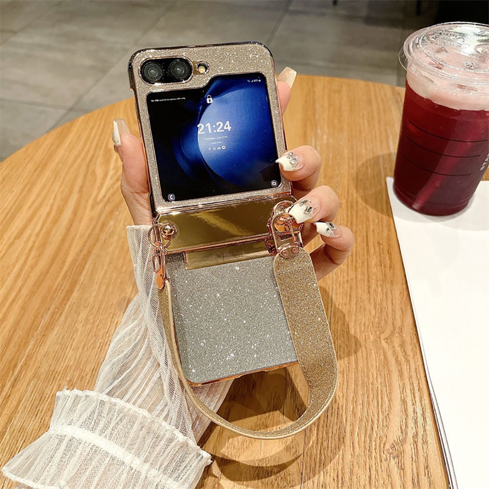 Diamond Glitter Hand-Held Wristband All-Inclusive Anti-Fall Protection Phone Case For Galaxy Z Flip 3 / Galaxy Z Flip 4 / Galaxy Z Flip 5 / Galaxy Z Flip 6