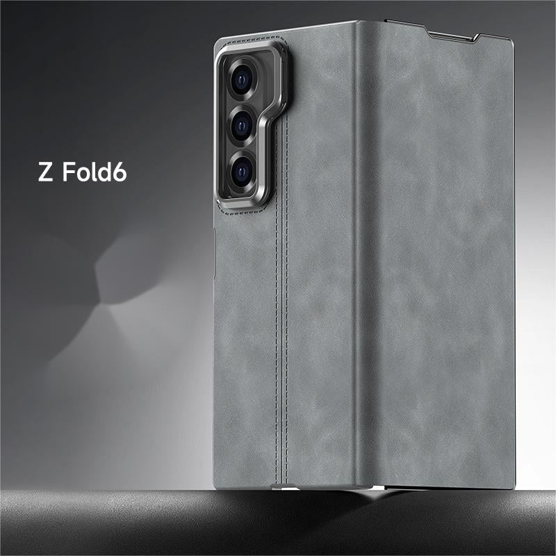 Lamb leather phone case for Samsung Galaxy Z Fold 6, built-in magnetic suction, lens holder