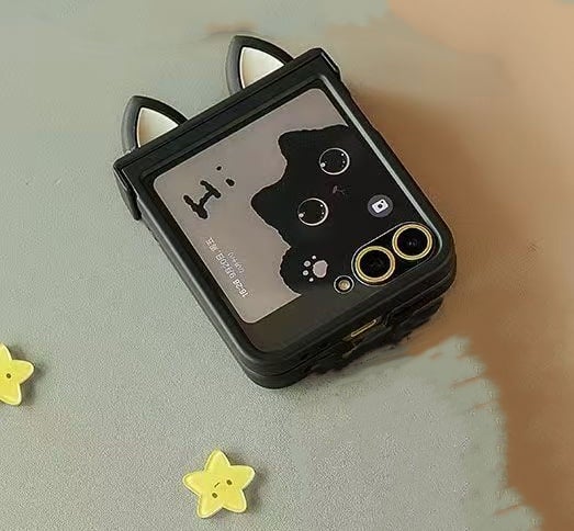 Cat Ears Black Cat Phone Case, Suitable For Galaxy Z Flip 3/Galaxy Z Flip 4/Galaxy Z Flip 5/Galaxy Z Flip 6