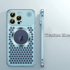 Spring Buckle Aromatherapy Metal Hollow Heat Dissipation Mobile Phone Case With Lens Film