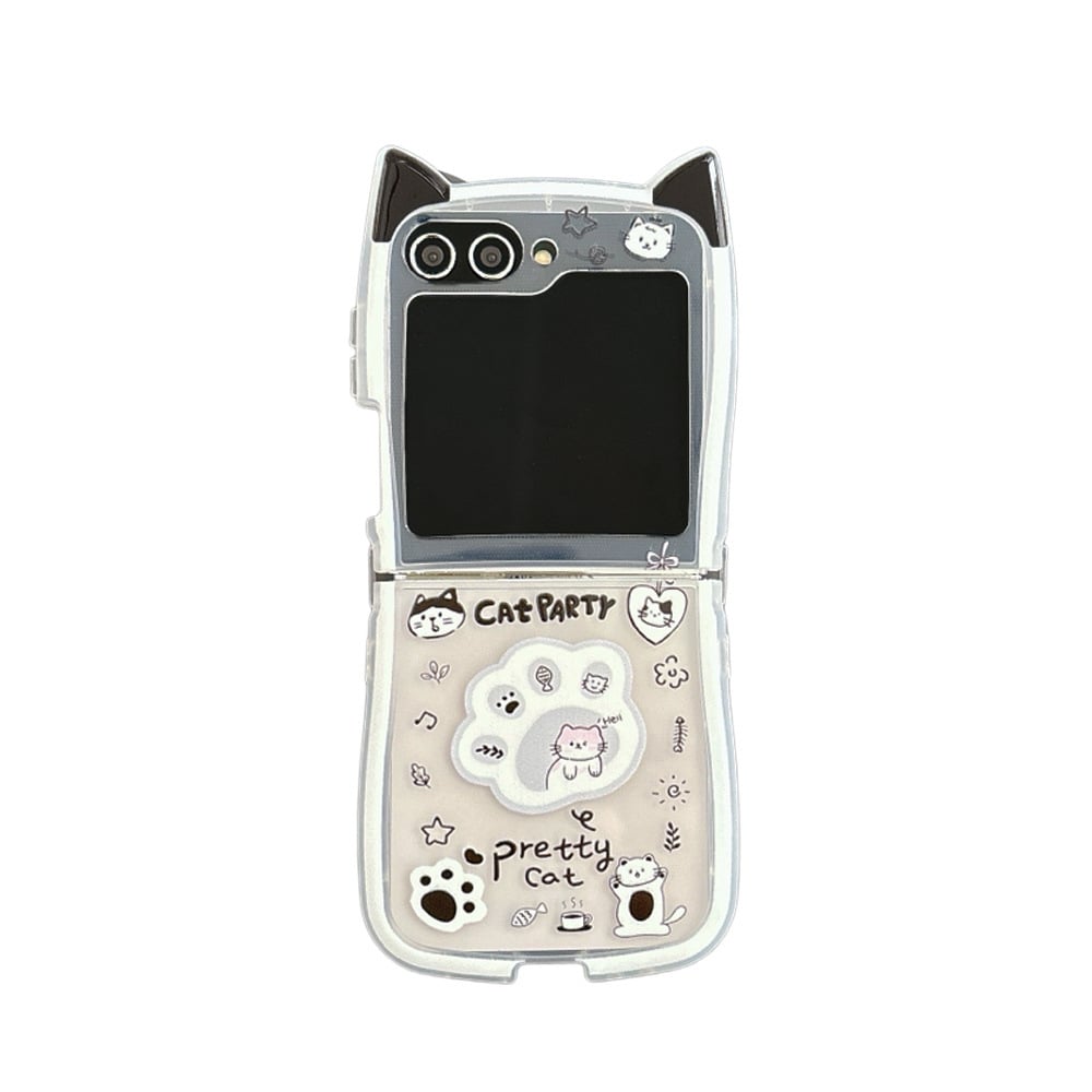 Cute 3D Cat Ear Graffiti Cat Phone Case, Suitable for Galaxy Z Flip 3/Galaxy Z Flip 4/Galaxy Z Flip 5/Galaxy Z Flip 6