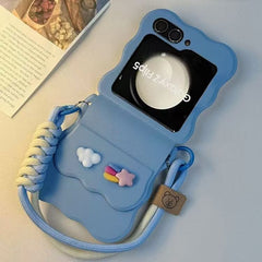 Sky blue wave leather texture case for Galaxy Z Flip 3/Galaxy Z Flip 4/Galaxy Z Flip 5/Galaxy Z Flip 6