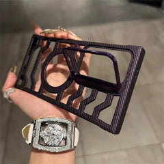 Hollow Carbon Fiber Magnetic Lens Holder Phone Case For Samsung Galaxy S24 Series