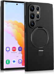 Leather Phone Case with Magnetic Metal Holder for Galaxy S24 S23 S22 Series, Support Wireless Charging