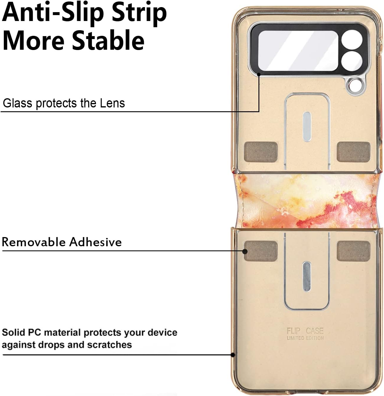 Galaxy Z Flip 3/Galaxy Z Flip 4/Galaxy Z Flip 5/Galaxy Z Flip 6 | Soft marbled leather phone case with luxurious glitter ring