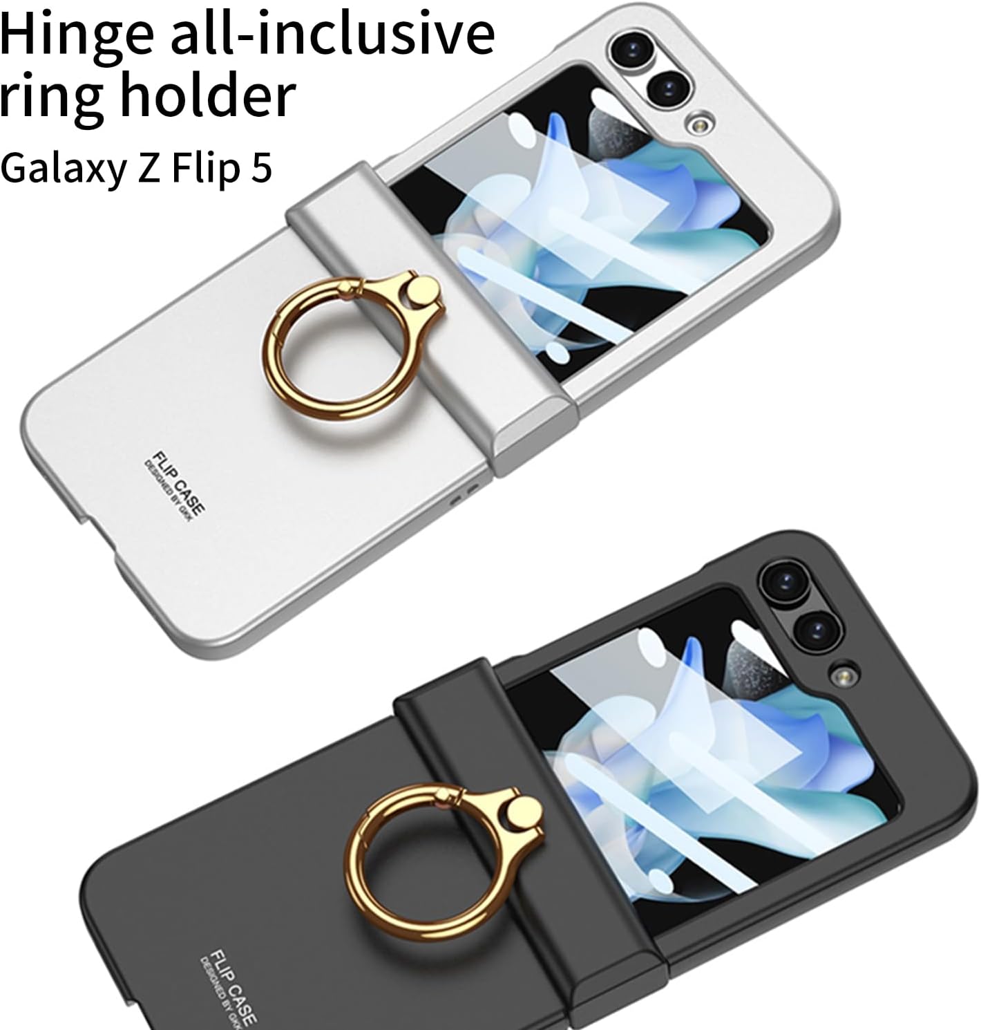 Ultra-thin mobile phone case with hinge ring holder and shell-film integrated for Galaxy Z Flip 5/Galaxy Z Flip 6, drop-proof