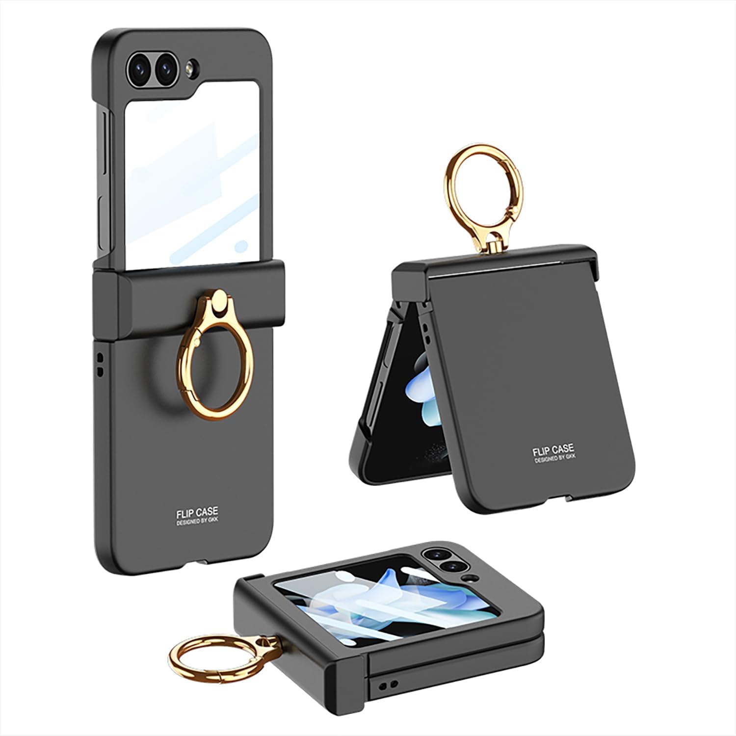 Ultra-thin mobile phone case with hinge ring holder and shell-film integrated for Galaxy Z Flip 5/Galaxy Z Flip 6, drop-proof
