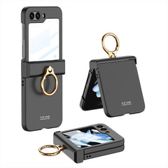Ultra-thin mobile phone case with hinge ring holder and shell-film integrated for Galaxy Z Flip 5/Galaxy Z Flip 6, drop-proof