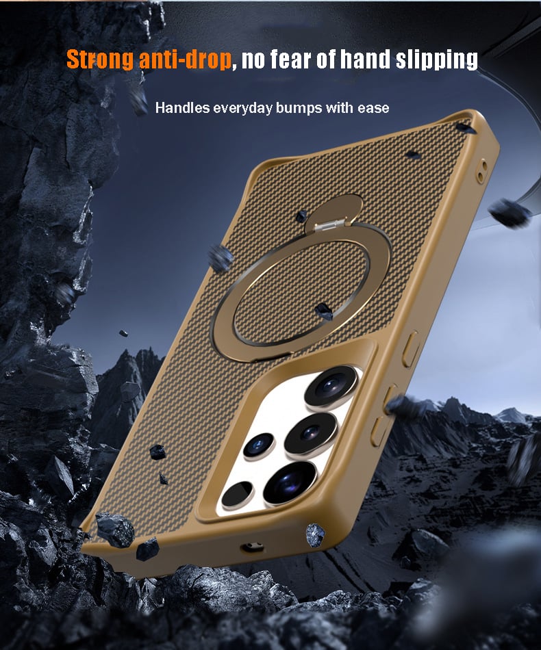Carbon fiber texture magnetic stand anti-drop protective case for Samsung Galaxy S25 series, S24 Ultra, S23 Ultra, S22 Ultra