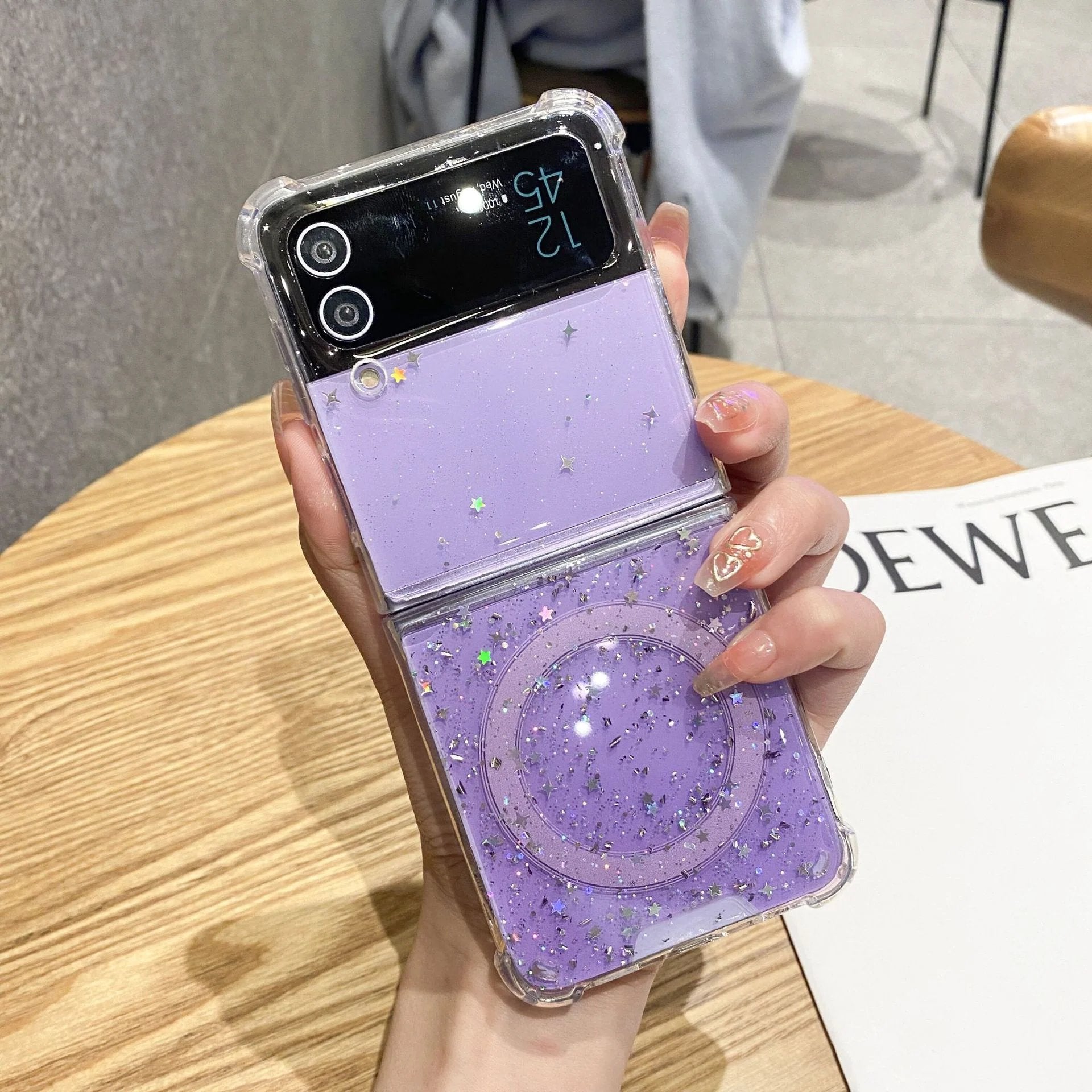 Glitter glue magnetic mobile phone case, suitable for Galaxy Z Flip 3/Galaxy Z Flip 4/Galaxy Z Flip 5/Galaxy Z Flip 6