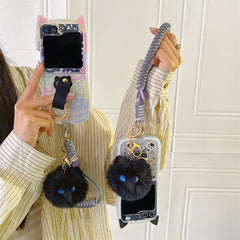 Cute 3D Cat Ear Graffiti Cat Phone Case, Suitable for Galaxy Z Flip 3/Galaxy Z Flip 4/Galaxy Z Flip 5/Galaxy Z Flip 6