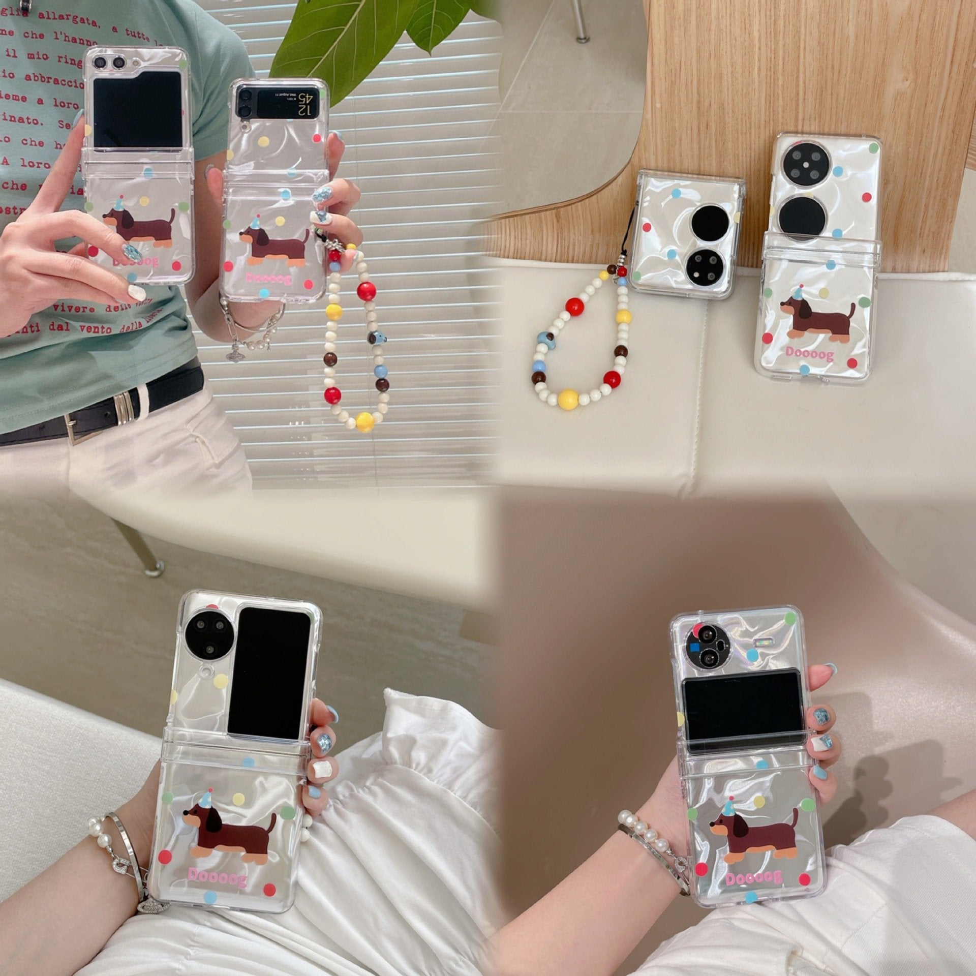 Colorful Polka Dot Dachshund Phone Case, Compatible with Galaxy Z Flip 3/Galaxy Z Flip 4/Galaxy Z Flip 5/Galaxy Z Flip 6