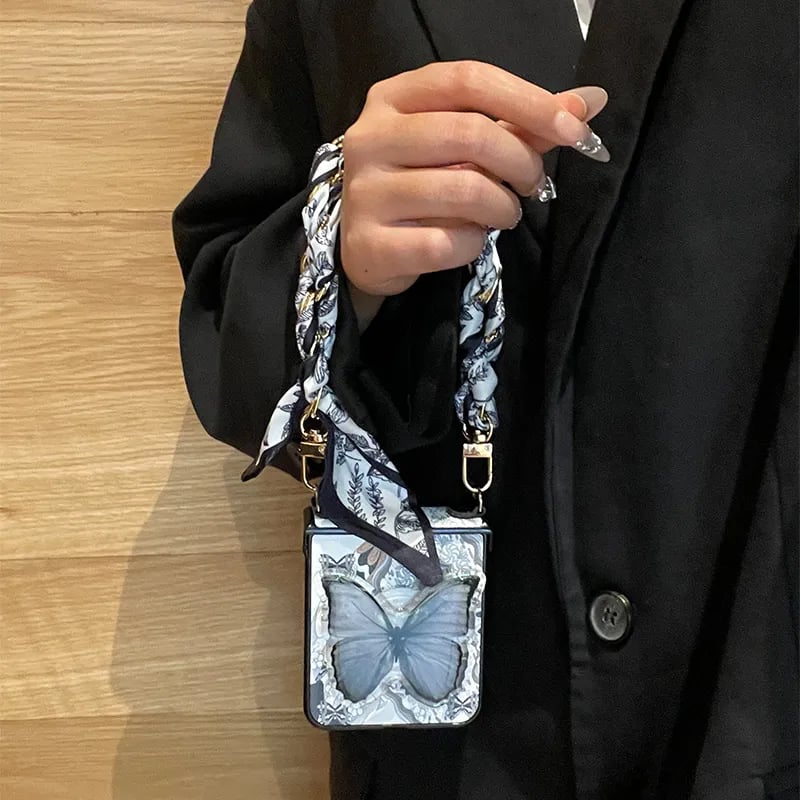 Butterfly Phone Case With Wrist Scarf Chain For Galaxy Z Flip 3/Galaxy Z Flip 4/Galaxy Z Flip 5/Galaxy Z Flip 6