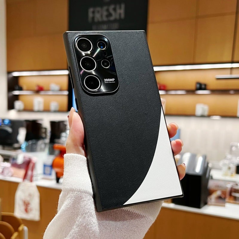 Plain leather color matching lens full cover anti-drop protective case, suitable for Galaxy S22/S23/S24 series