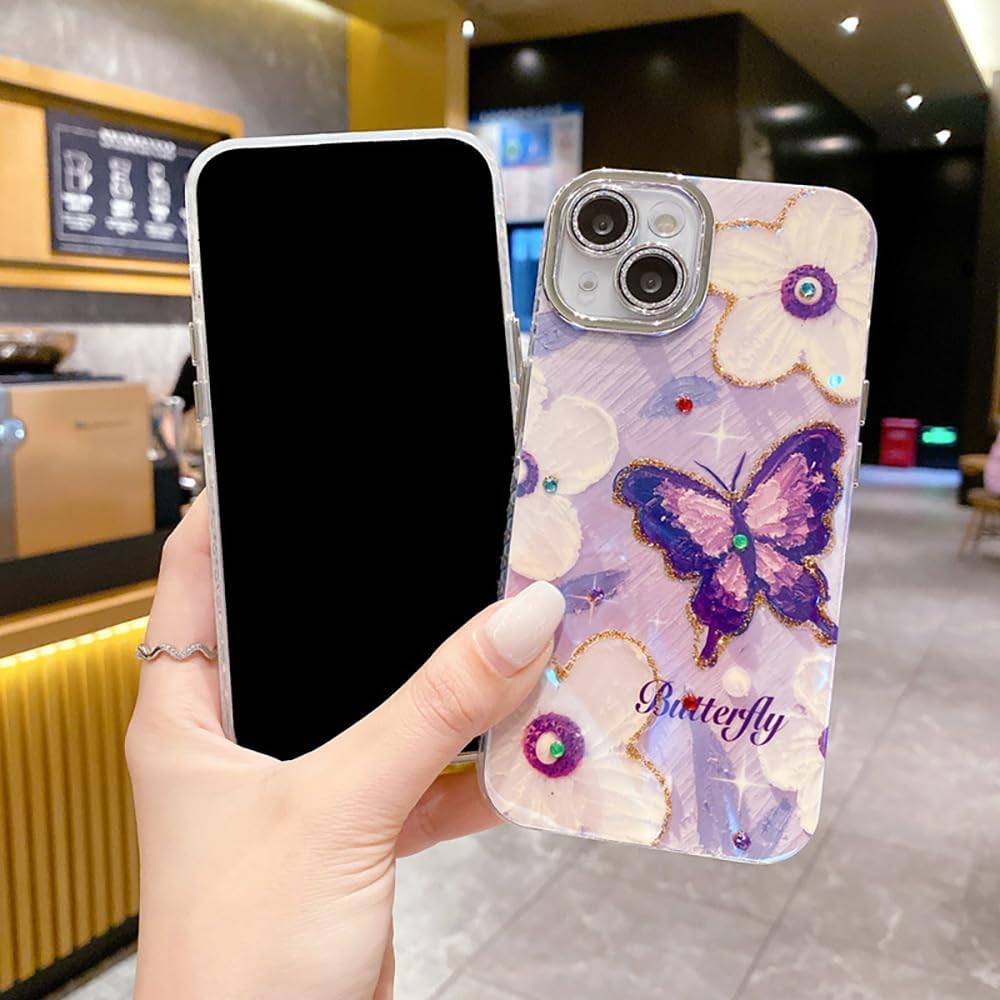 Butterfly Flower Bling Diamond Soft Phone Case Compatible with iPhone Case