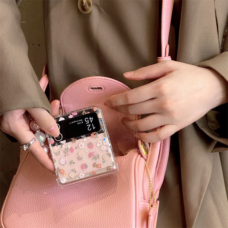 Epoxy Glitter Orange Floral Mobile Phone Case For Galaxy Z Flip 3/Galaxy Z Flip 4/Galaxy Z Flip 5/Galaxy Z Flip 6