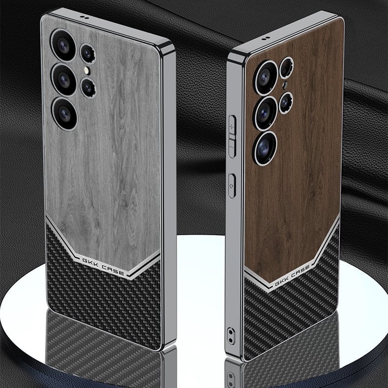 Electroplated Plain Leather Wood Grain Phone Case for Galaxy S25 Ultra(Only Case)