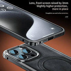 Genuine Leather Spring Buckle Case with Stand for iPhone 16/15/14 Pro Max – MagSafe Compatible, Metal Frame Protection