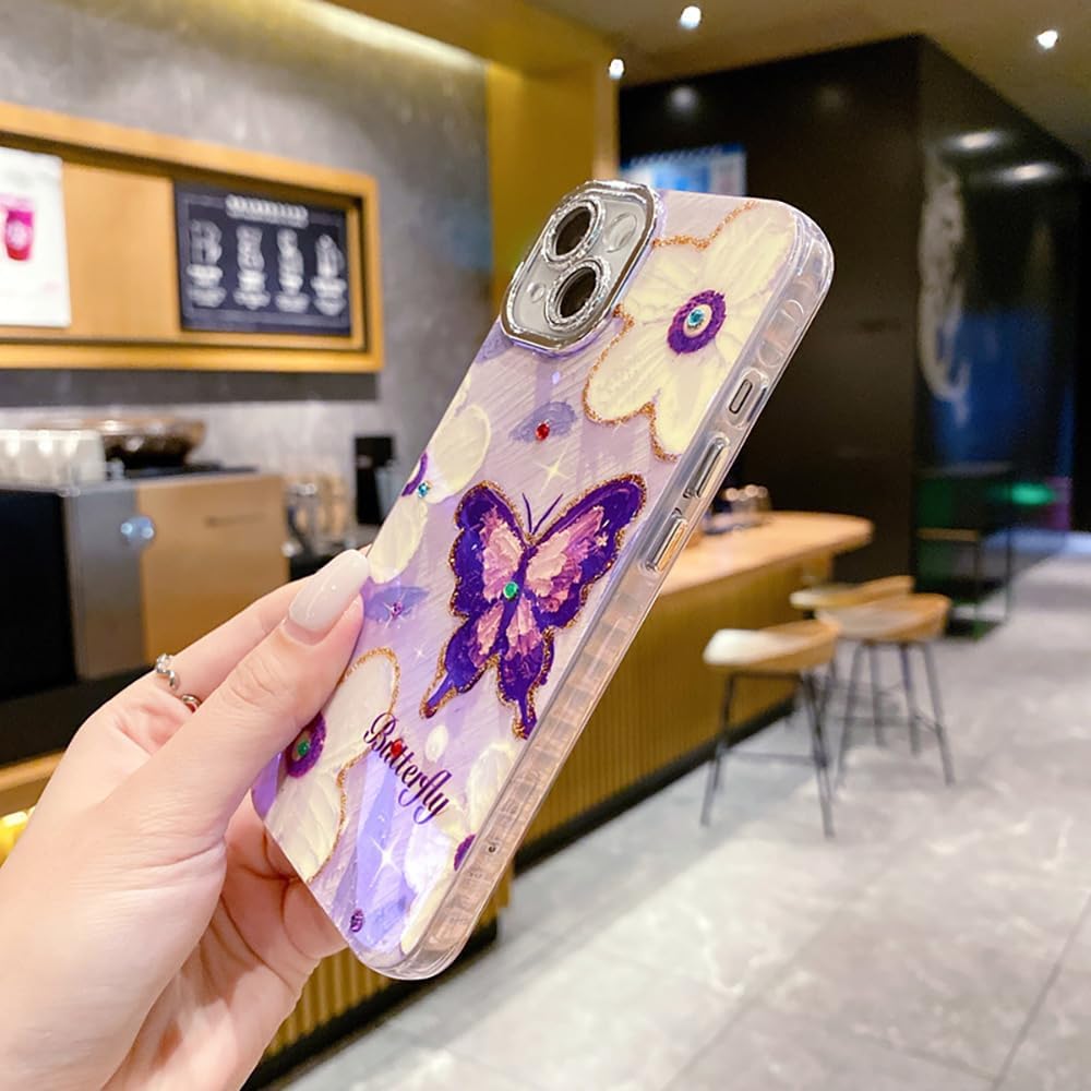 Butterfly Flower Bling Diamond Soft Phone Case Compatible with iPhone Case