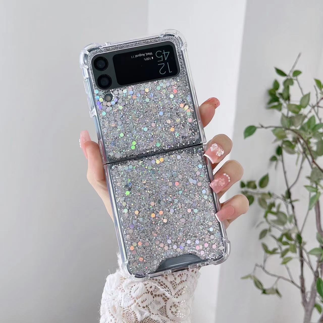 For Galaxy Z Flip 3 / Galaxy Z Flip 4 / Galaxy Z Flip 5 / Galaxy Z Flip 6 Clear Case, Soft Clear Flexible Rubber Glitter Sparkle Case Corners Shockproof Protective Cover