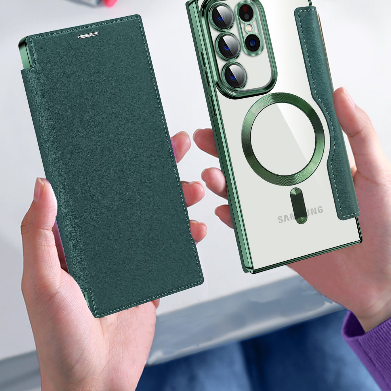 Electroplating Magnetic Leather Case for Samsung Galaxy S25 S24 S23 S22 Series