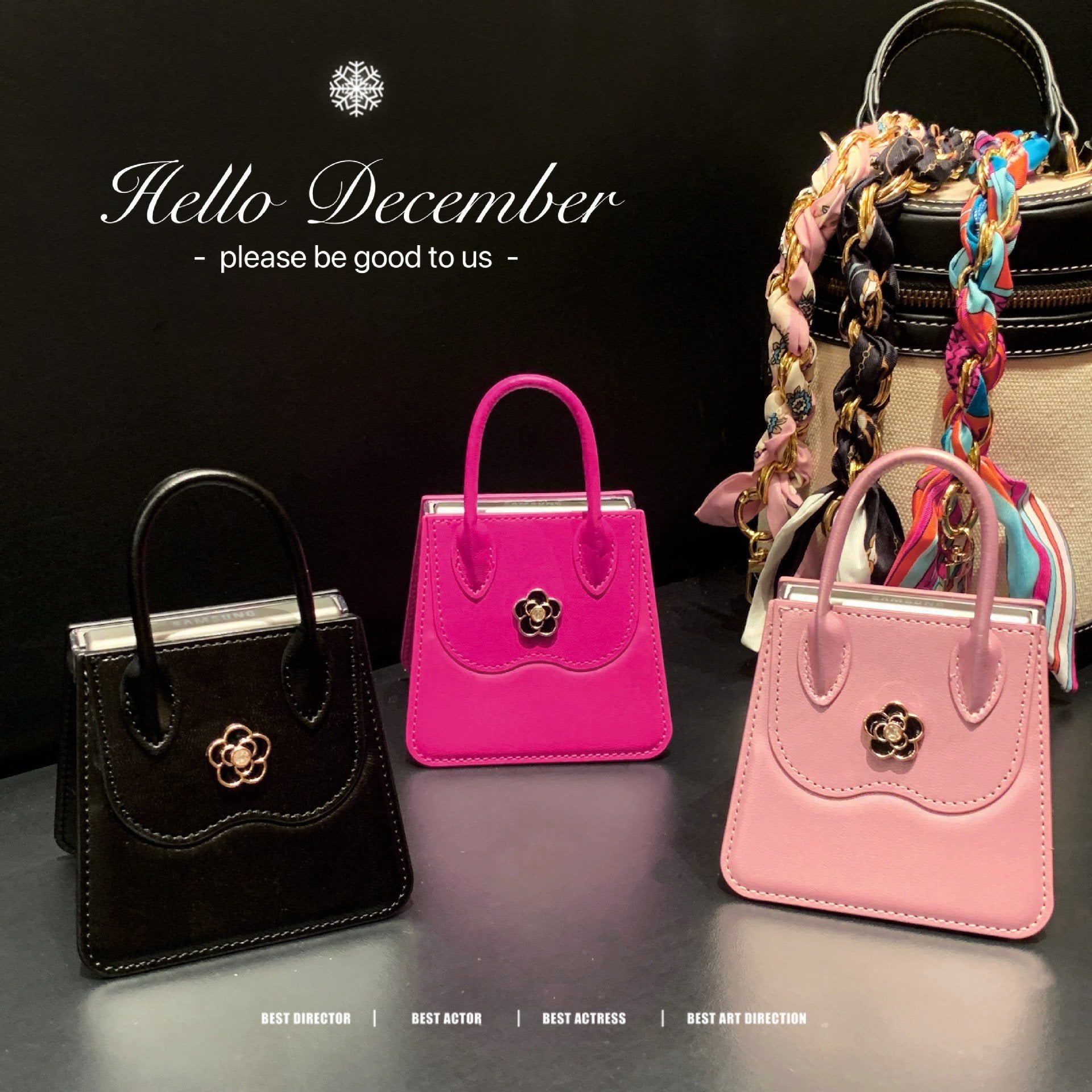 Luxury Flower Handbag Phone Case for Galaxy Z Flip 3/Galaxy Z Flip 4/Galaxy Z Flip 5/Galaxy Z Flip 6