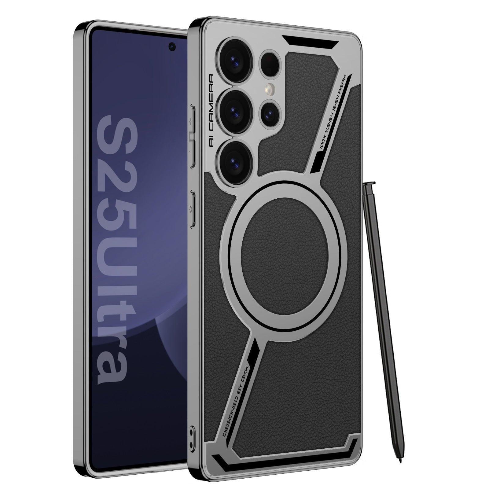 Suitable for Galaxy S25Ultra/S24Ultra/S23Ultra electroplated leather built-in magnetic ring full-cover protective case(Only Case)