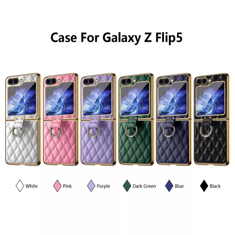 Luxury Leather Ring Stand Electroplating Shockproof Case For Galaxy Z Flip 3 / Galaxy Z Flip 4 / Galaxy Z Flip 5 / Galaxy Z Flip 6