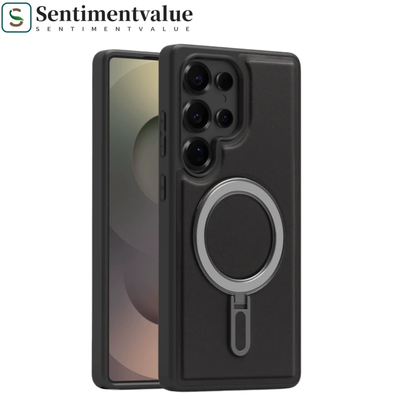 Metal Magnetic Bracket Leather Anti-drop Protective Case For Samsung Galaxy S25 S24 S23 S22 Series