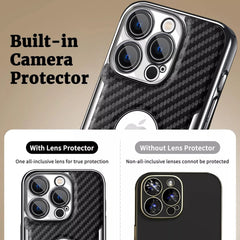 Carbon Fiber Texture Missing Label Mobile Phone Case For Apple 16/15/14/13 Series, Simple Protective Cover With Built-in Lens Film