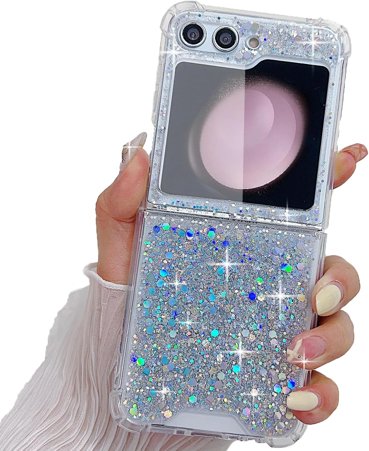 Epoxy glitter beads mobile phone case, suitable for Galaxy Z Flip 3/Galaxy Z Flip 4/Galaxy Z Flip 5/Galaxy Z Flip 6
