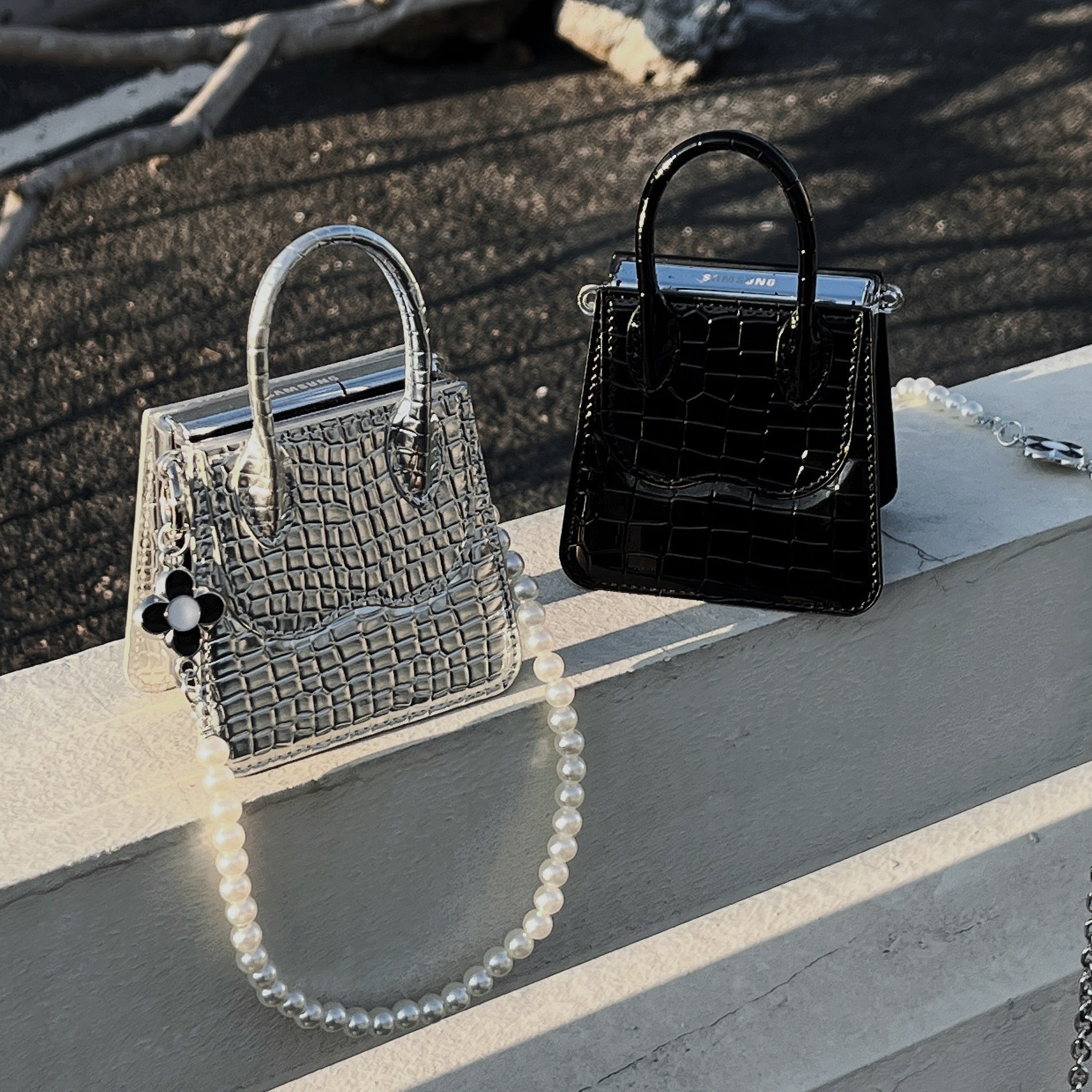 Crocodile pattern handbag style mobile phone case, suitable for Galaxy Z Flip 3/Galaxy Z Flip 4/Galaxy Z Flip 5/Galaxy Z Flip 6