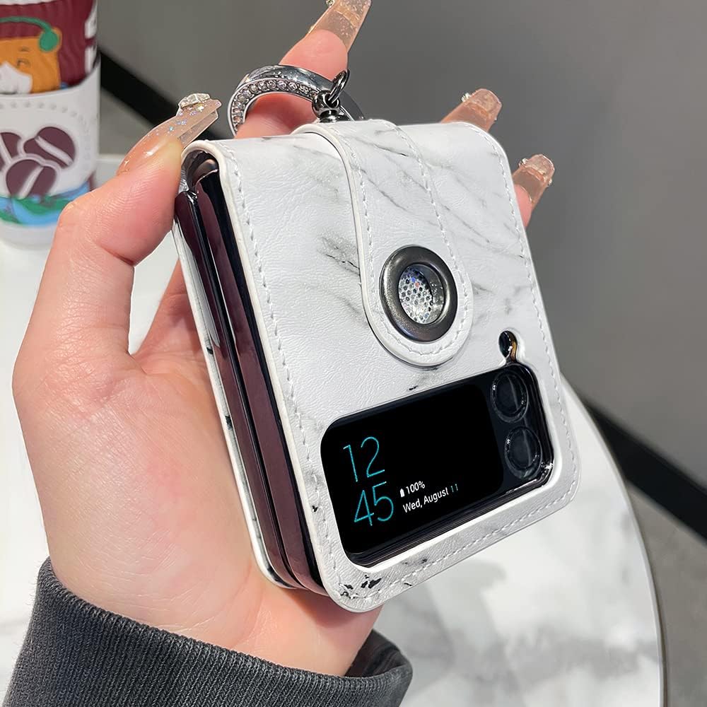 Galaxy Z Flip 3/Galaxy Z Flip 4/Galaxy Z Flip 5/Galaxy Z Flip 6 | Soft marbled leather phone case with luxurious glitter ring