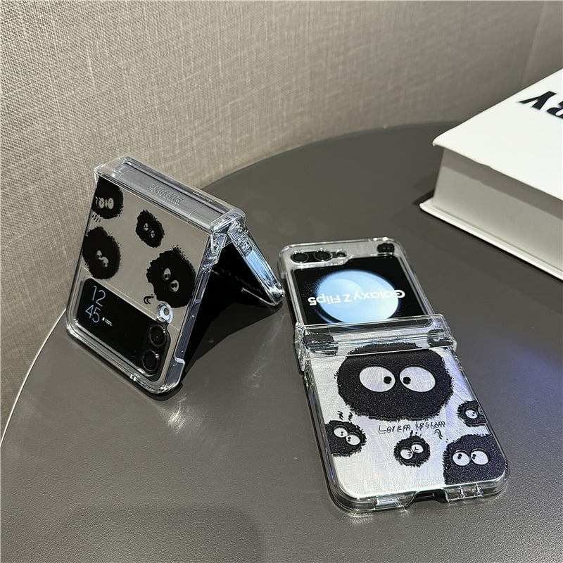 Cute coal briquette phone case with feather cardboard, suitable for Galaxy Z Flip 3/Galaxy Z Flip 4/Galaxy Z Flip 5/Galaxy Z Flip 6