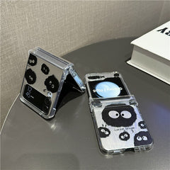 Cute coal briquette phone case with feather cardboard, suitable for Galaxy Z Flip 3/Galaxy Z Flip 4/Galaxy Z Flip 5/Galaxy Z Flip 6