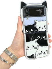 🐱[New Cat Ears] Black and White Cat Phone Case, Suitable for Galaxy Z Flip 3 / Galaxy Z Flip 4 / Galaxy Z Flip 5 / Galaxy Z Flip 6