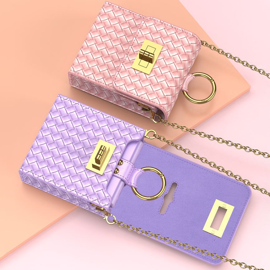 Mini crossbody personalized woven pattern small bag with chain, suitable for Galaxy Z Flip 3/Galaxy Z Flip 4/Galaxy Z Flip 5/Galaxy Z Flip 6