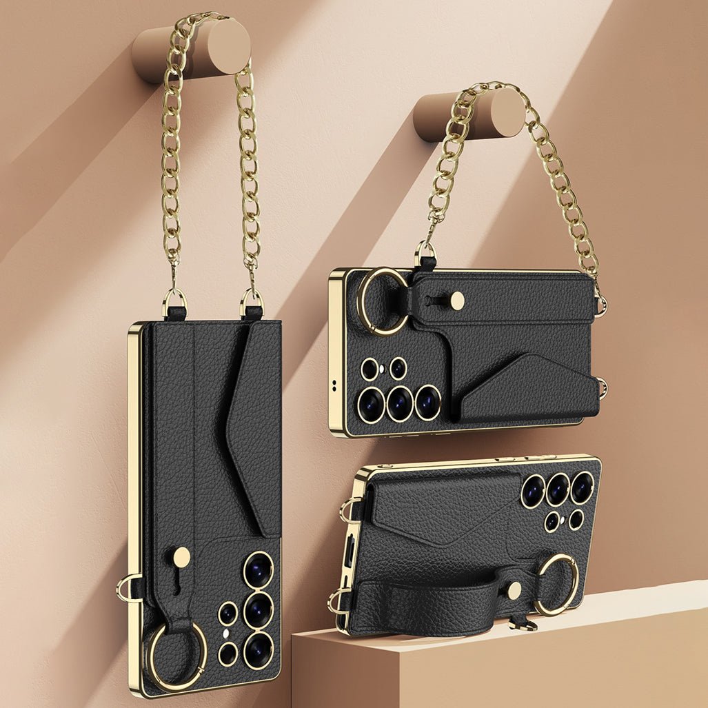 Suitable For Samsung Galaxy S25 S24 S23 Ultra Electroplated Leather Wristband Card Holder Mobile Phone Case