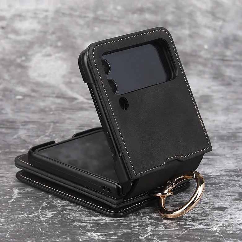 Ring Card Holder Phone Case With Chain For Galaxy Z Flip 3/Galaxy Z Flip 4/Galaxy Z Flip 5/Galaxy Z Flip 6