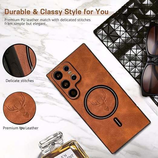 Luxury MagSafe Leather Case for Galaxy S21/S22/S23/S24 Series | Premium Protection & Wireless Charging