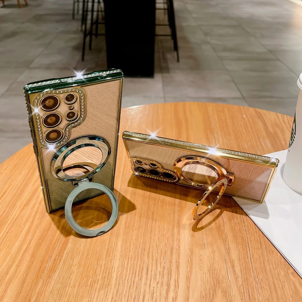 Luxury Glitter Mirror Magnetic Ring Holder Case For Samsung Galaxy S25 S24 S23 S22 Plus Ultra