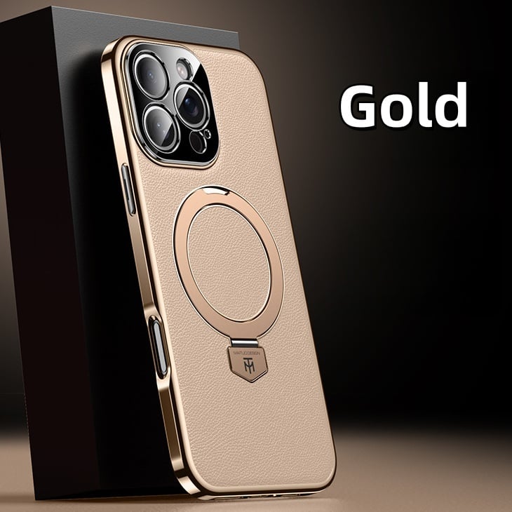 [17 Series Updated] Plain Leather Electroplated Magnetic Bracket Case