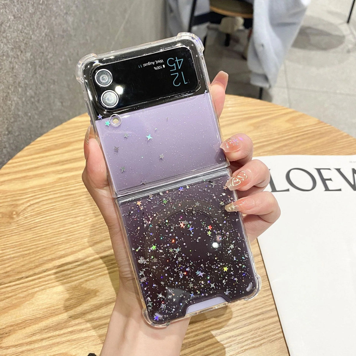 Glitter glue magnetic mobile phone case, suitable for Galaxy Z Flip 3/Galaxy Z Flip 4/Galaxy Z Flip 5/Galaxy Z Flip 6