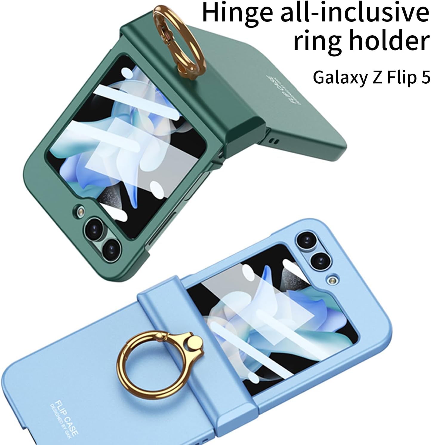 Ultra-thin mobile phone case with hinge ring holder and shell-film integrated for Galaxy Z Flip 5/Galaxy Z Flip 6, drop-proof